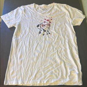 J Crew small White T-Shirt with Dog and Hearts Design